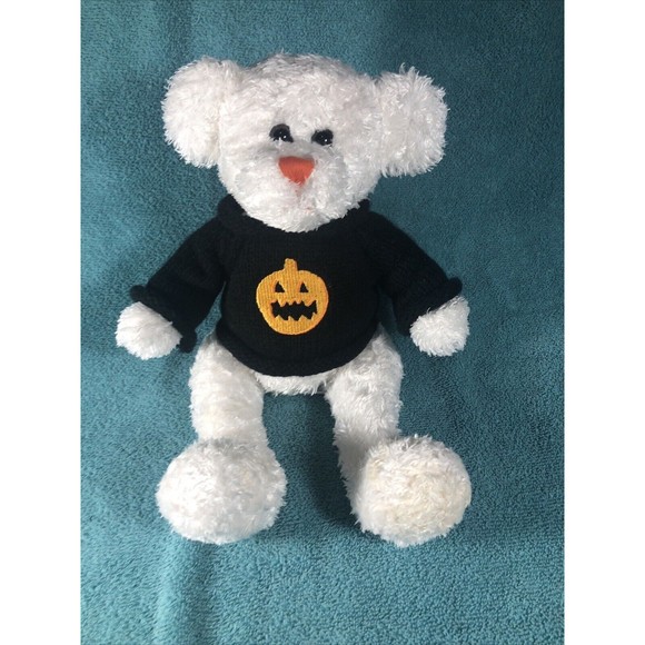 Animal Adventure Plush BEAR White TEDDY w/Black & Orange  Halloween Sweater 12” - Picture 1 of 6